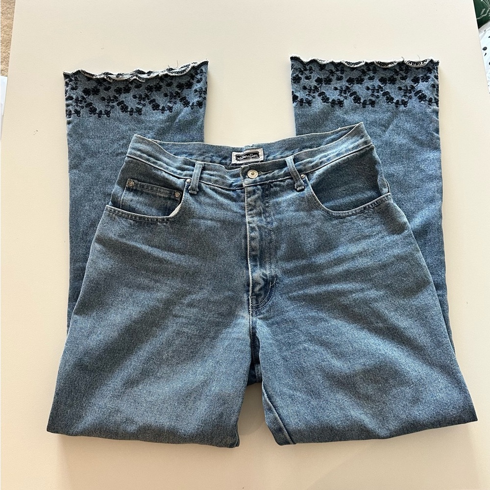 Vintage Y2K Xhilaration Floral Embroidery Boho Hippie Boot Cut Jeans 11/12
